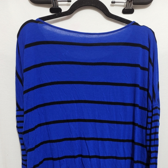 a.n.a blue black striped top drop sleeve striped top - Picture 2 of 9